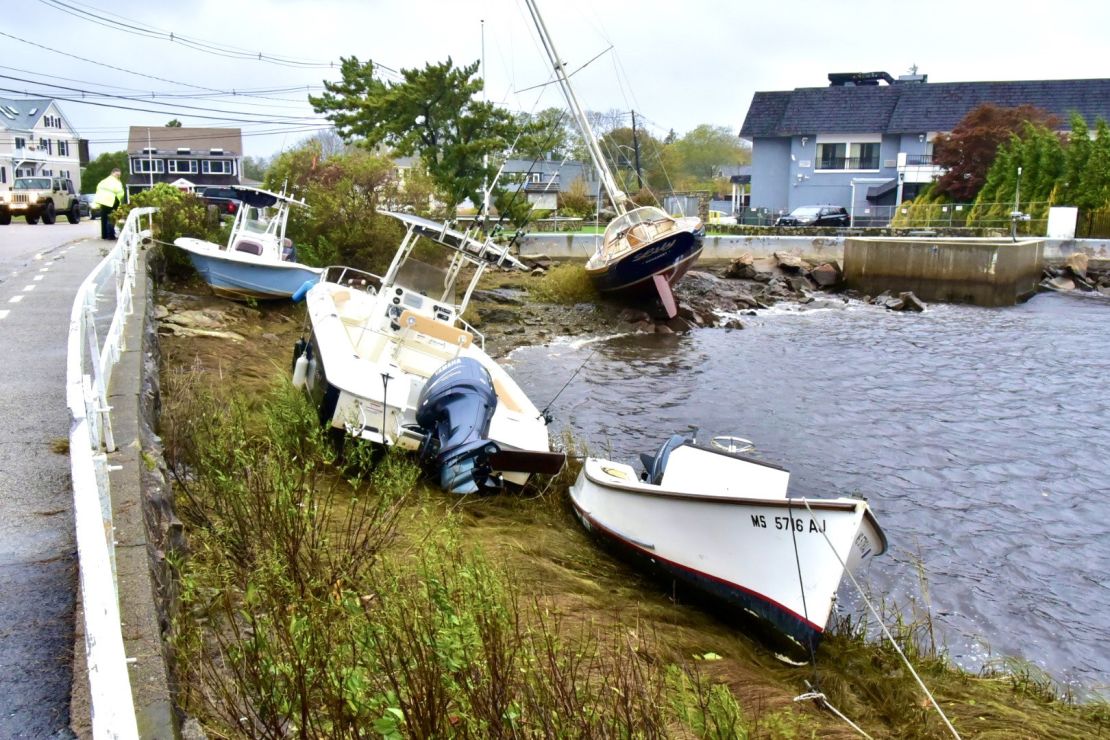 Several boats were aground in Cohasset, Massachusetts, on Wednesday.