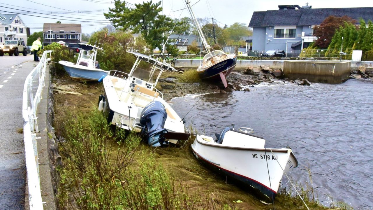 Several boats were aground in Cohasset, Massachusetts, on Wednesday.