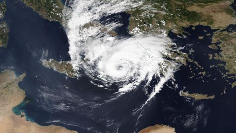 A medicane forms southeast of Italy as shown in this satellite image map from September 17, 2020. 