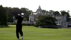 LIMERICK, IRELAND - JULY 05:  Tiger Woods of the USA hits his second shot on the 18th hole during the first round of The JP McManus Invitational Pro-Am event at the Adare Manor Hotel and Golf Resort on July 5, 2010 in Limerick, Ireland.  (Photo by Andrew Redington/Getty Images)