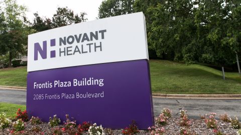 A  sign outside of the headquarters of Novant Health in Winston-Salem, North Carolina, on September 14, 2019.