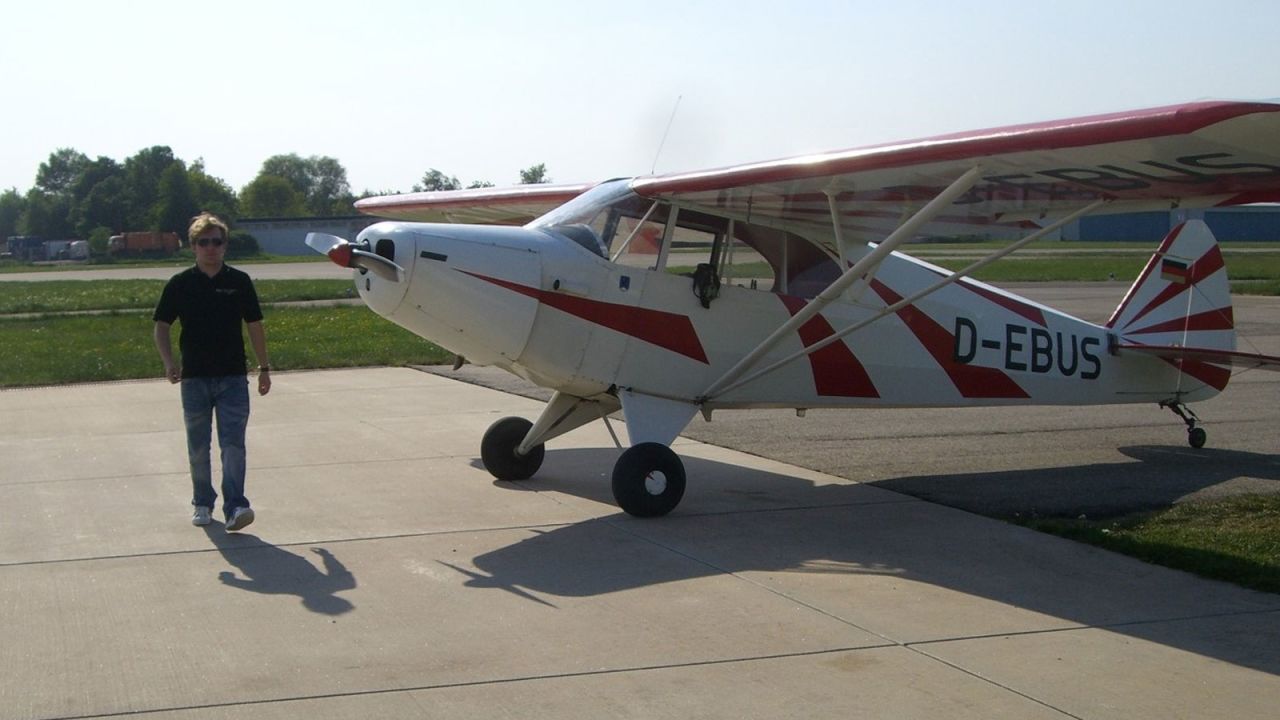 <strong>Flying trip: </strong>Sallie and Klaus were just getting to know one another when Klaus took Sallie flying in a Piper PA-12, a renovated American three-seater aircraft that dated back to the late 1940s, pictured here.