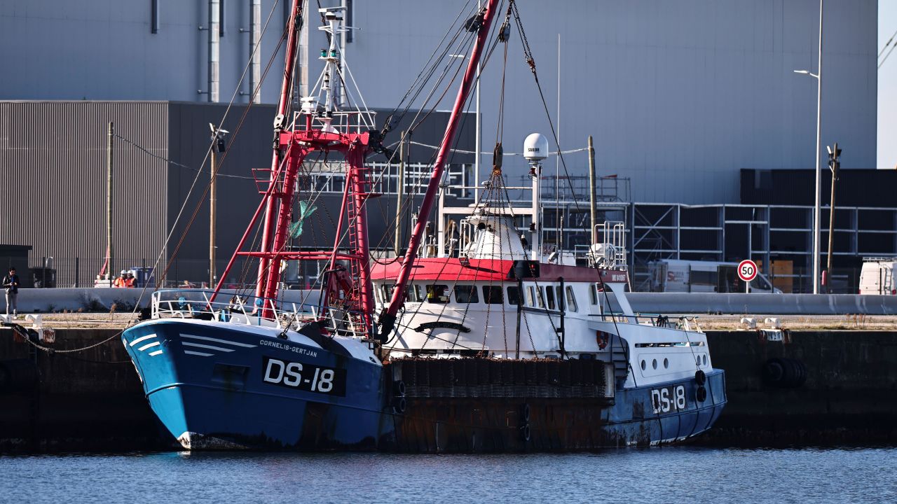 A British trawler is seen moored in the port of Le Havre after it was seized by France on Thursday.