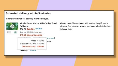 Get a discount on your grocery bill by buying a gift card to Whole Foods and applying this Discover offer.