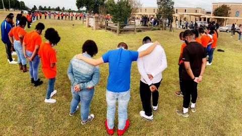 Students at Southwood High School in Shreveport, Louisiana, pray for peace and a safe learning environment on September, 29, 2021.