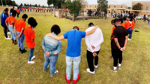 Students at Southwood High School in Shreveport, Louisiana, pray for peace and a safe learning environment on September, 29, 2021.