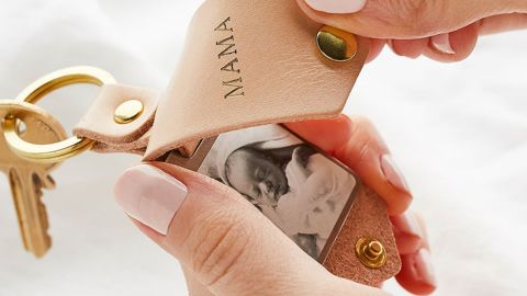 CreateGiftLove Personalized Photo Keychain in Leather Case