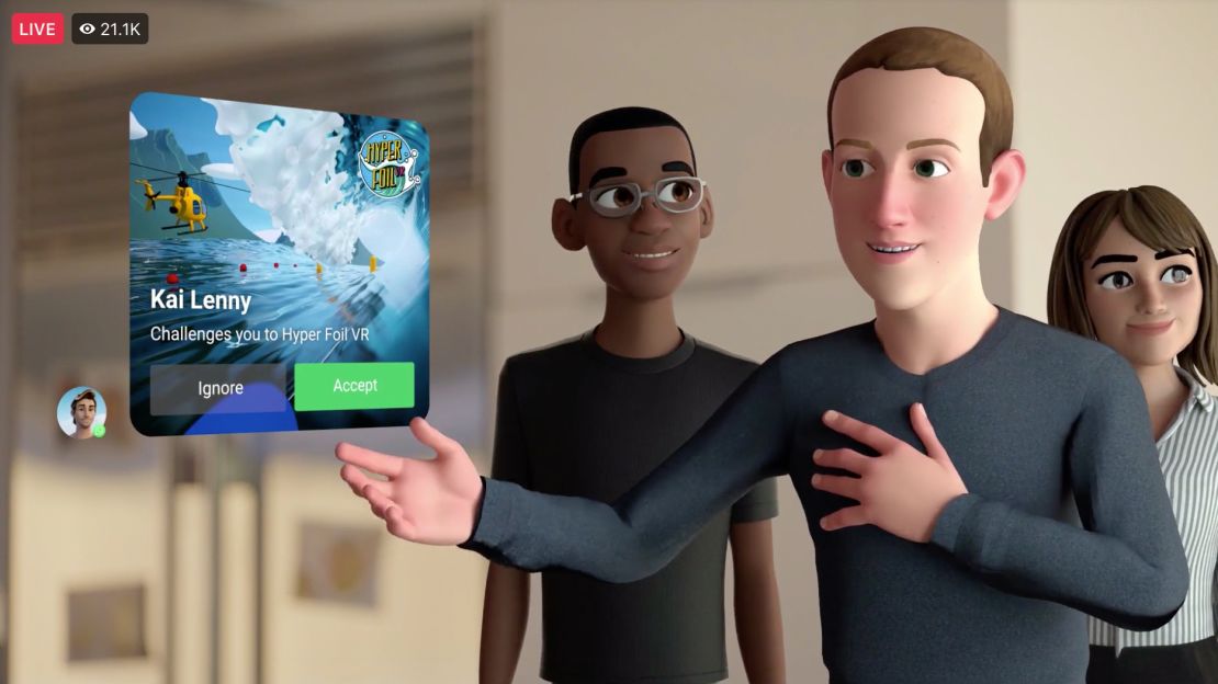 Mark Zuckerberg's avatar presenting the metaverse at an event Thursday.