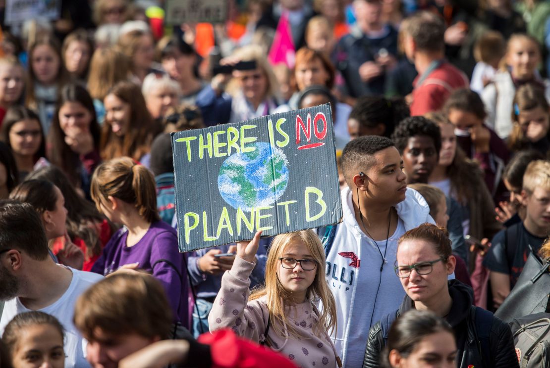 Participants in the Fridays For Future movement protest during a nationwide climate change action day in on September 20, 2019 in Frankfurt, Germany. F