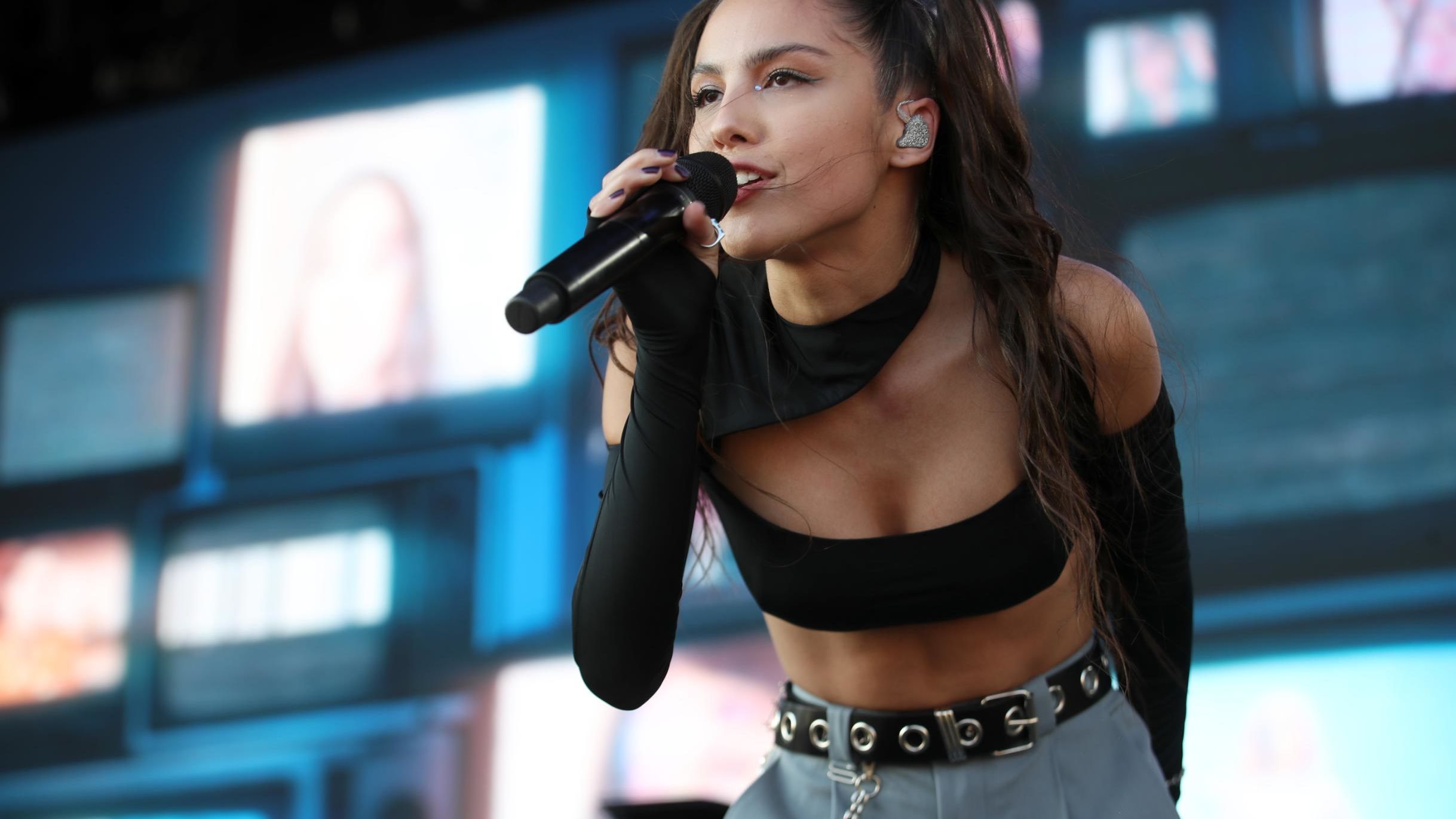 Olivia Rodrigo performs at the iHeartRadio Music Festival on September 18, 2021, in Las Vegas. She's nominated for seven Grammys.