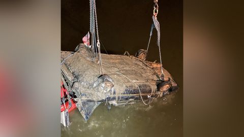 The car was found under water with human remains inside. 