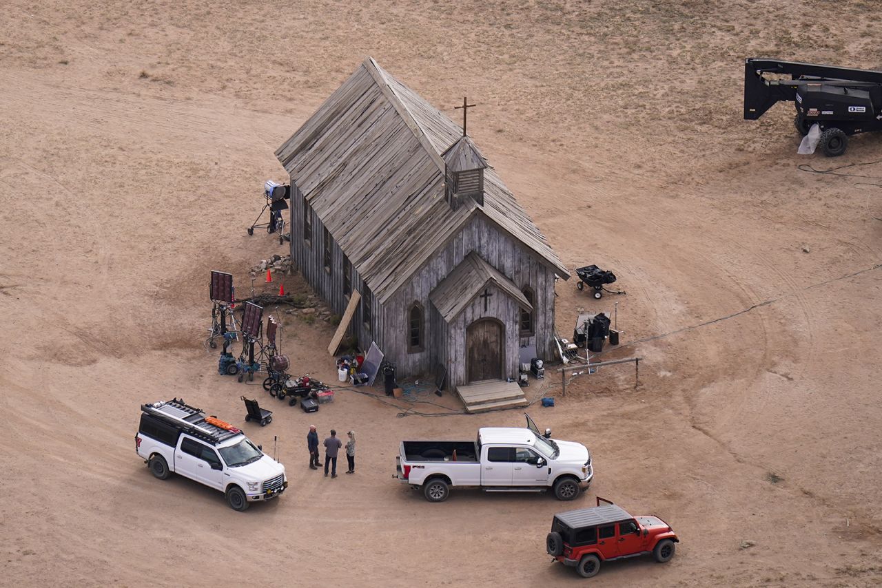 This aerial photo shows the Bonanza Creek Ranch, a Western movie set outside Santa Fe, New Mexico, on Saturday, October 23. Cinematographer Halyna Hutchins, 42, was killed last week during <a href="https://www.cnn.com/2021/10/26/entertainment/rust-alec-baldwin-shooting-unfolded-cec/index.html" target="_blank">a shooting on the set of the movie "Rust."</a> Officials are investigating the shooting, which happened as actor Alec Baldwin was practicing with a prop gun during rehearsals.