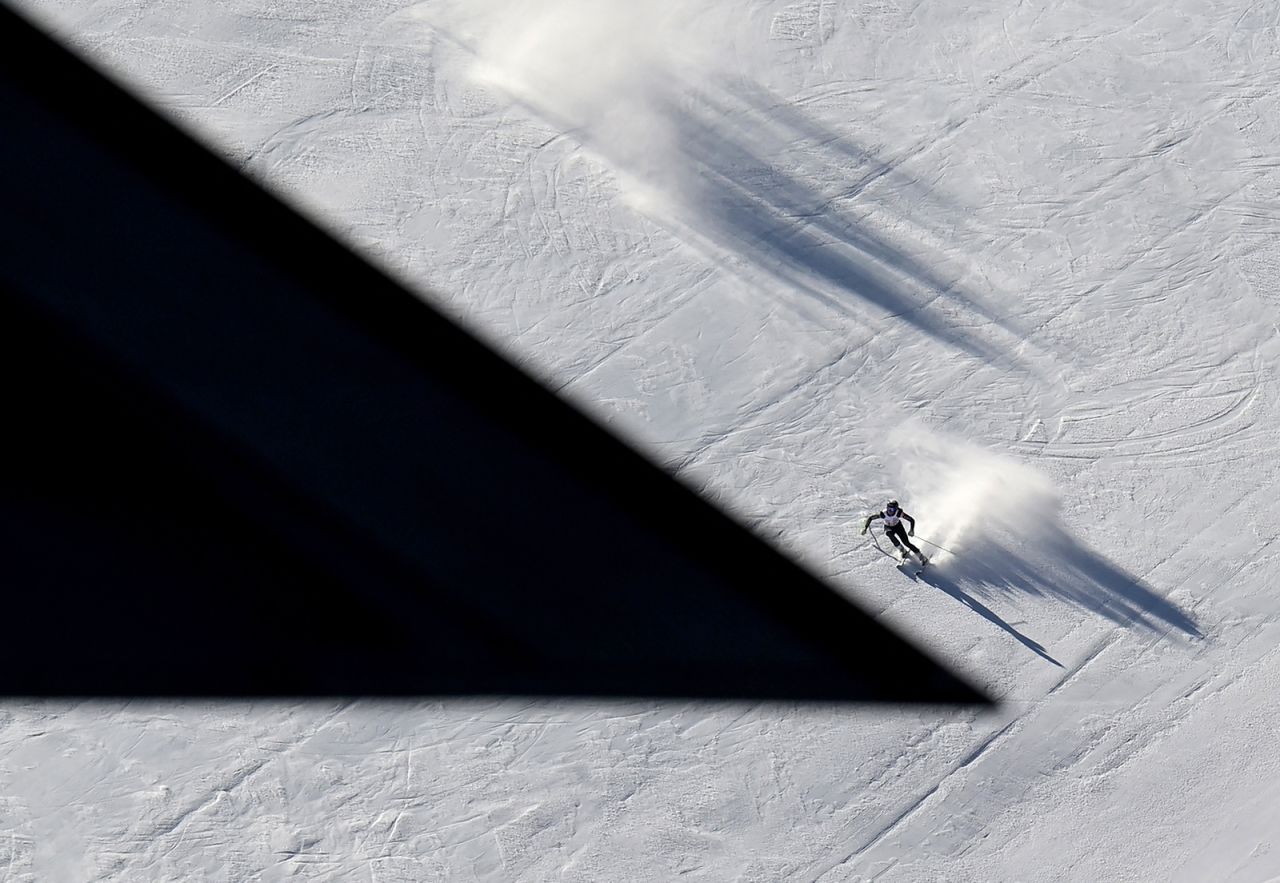 A skier makes a practice run on Friday, October 22, a day before a World Cup event in Soelden, Austria.