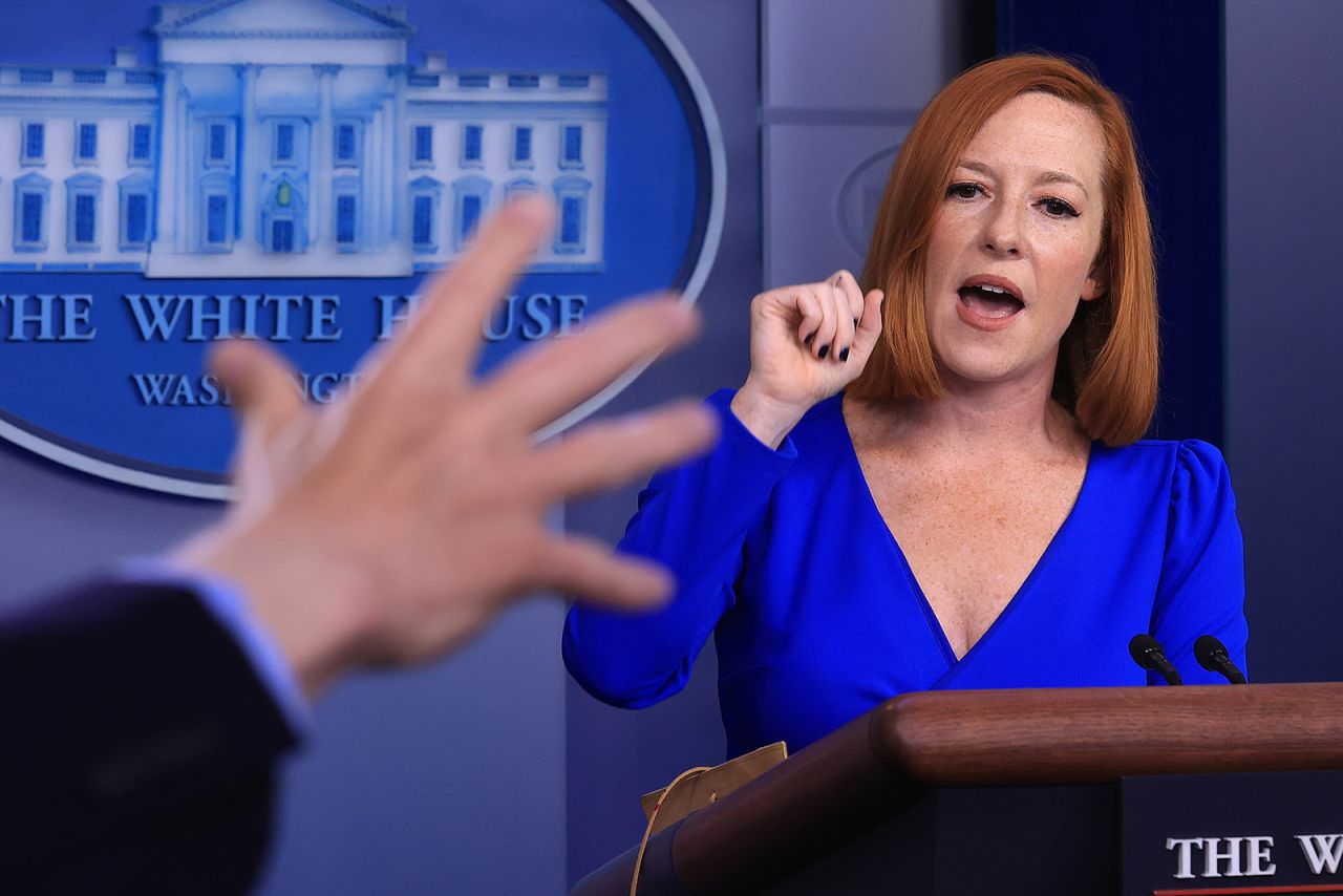 White House press secretary Jen Psaki calls on reporters during the daily news conference in Washington, DC, on Wednesday, October 27.