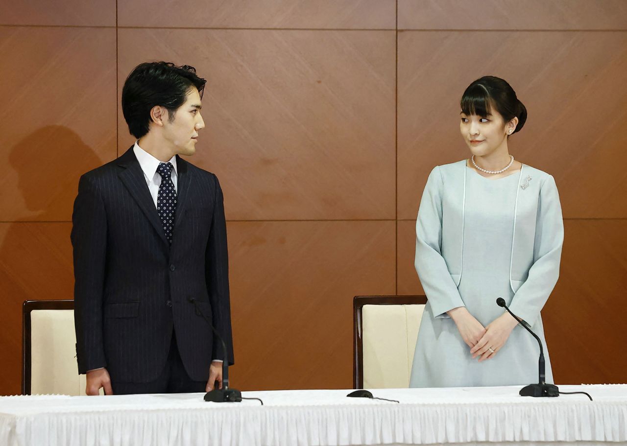 Japan's Princess Mako and her husband, Kei Komuro, announce <a href="https://www.cnn.com/2021/10/25/asia/japan-princess-mako-marries-intl-hnk/index.html" target="_blank">their marriage</a> at a news conference in Tokyo on Monday, October 26. Mako turned down a million-dollar payout from the government, which she was entitled to as a departing royal. Under Japanese law, female members of the royal household must give up their titles and leave the palace if they marry a commoner.