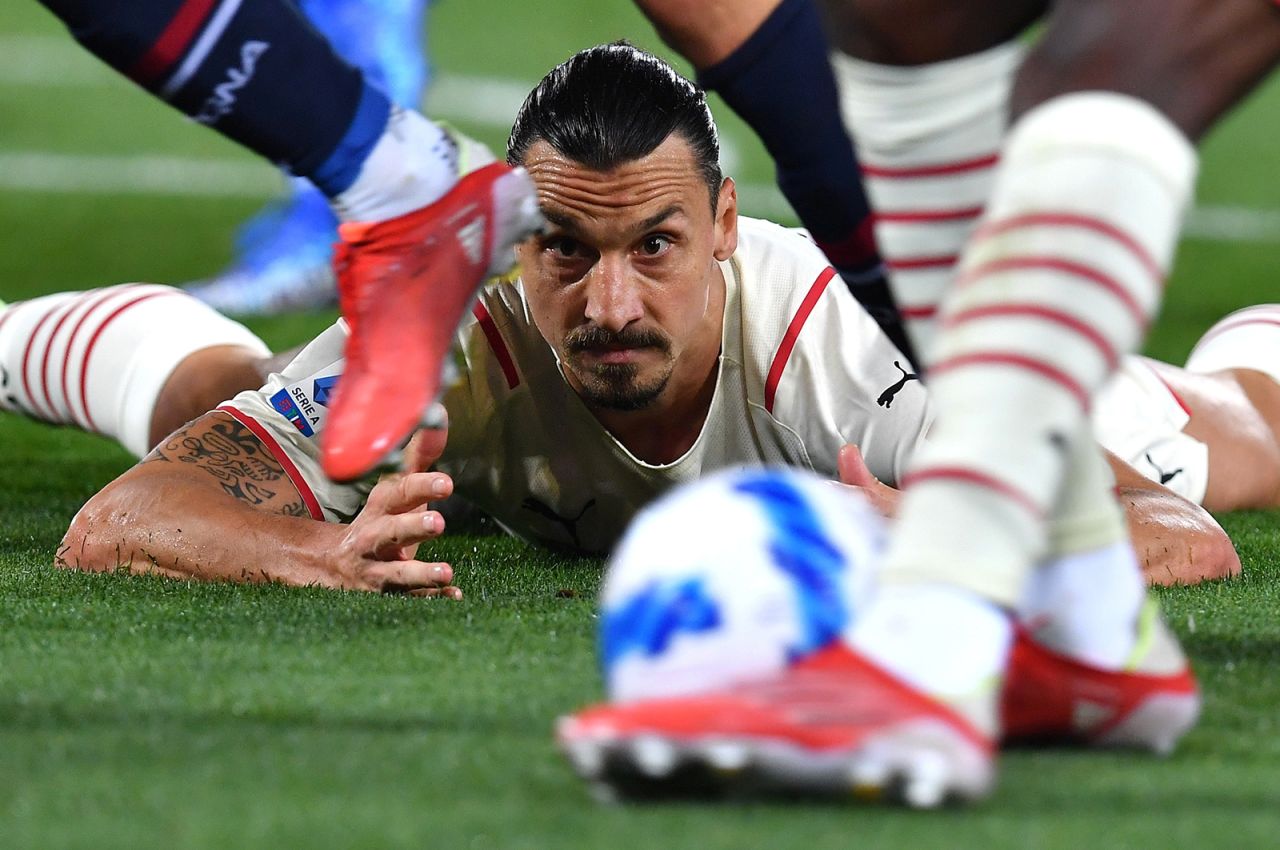 AC Milan striker Zlatan Ibrahimovic eyes the ball during a Serie A soccer match in Bologna, Italy, on Saturday, October 23.
