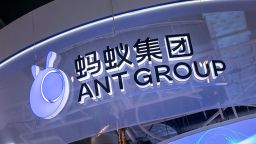 A logo of Ant Group is seen during 2021 World Artificial Intelligence Conference (WAIC) at Shanghai World Expo Center on July 9, 2021 in Shanghai, China.