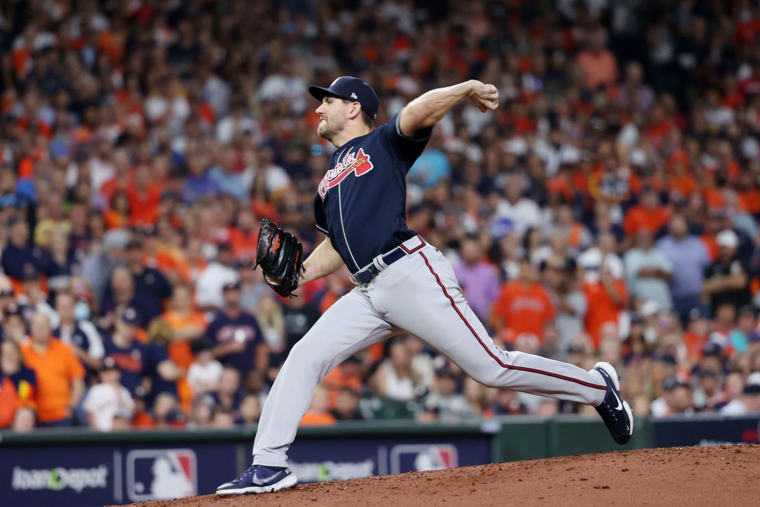 Dylan Lee of the Atlanta Braves pitches during Game 2 of the 2021 World Series.