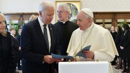 Pope Francis meets President Joe Biden at the Apostolic Palace on Friday, October 29, 2021 in Vatican City, Vatican. 