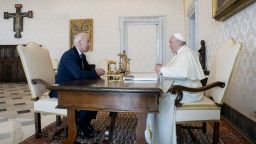 President Joe Biden, left, talks with Pope Francis as they meet at the Vatican, Friday, October 29, 2021. 