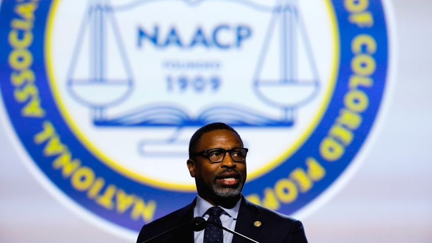 Derrick Johnson, president and CEO of the NAACP addresses the NAACP's (National Association for the Advancement of Colored People) 110th National Convention at Cobo Center in Detroit, Michigan on July 22, 2019. 