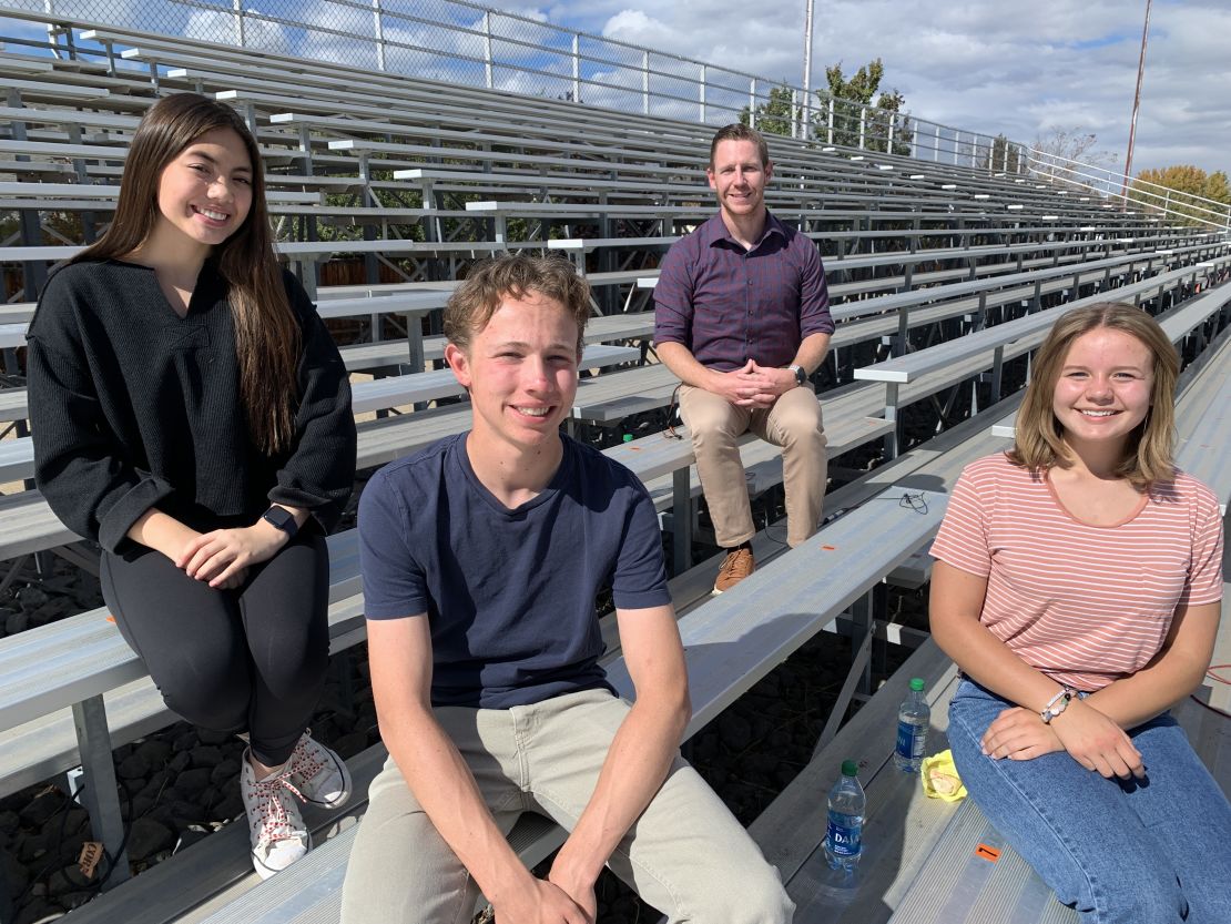 At Douglas High School, from left: Kimora Whitacre, Jacob Lewis, teacher Jim Tucker and Sydney Hastings. The students say the education focus should be elsewhere than on CRT.