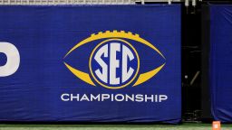 ATLANTA, GA - DECEMBER 19: Game logos for the SEC Championship football game between the Florida Gators and the Alabama Crimson Tide on December 19, 2020 at the Mercedes-Benz Stadium in Atlanta, Georgia.  (Photo by David J. Griffin/Icon Sportswire via Getty Images)