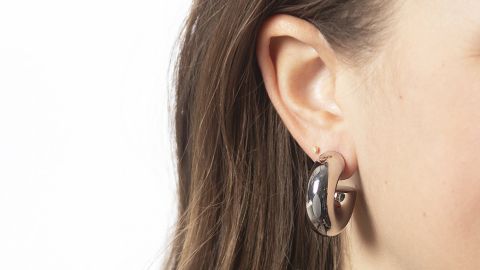 Janis Savitt High Polish Small Hoop Rhodium Plated Earrings