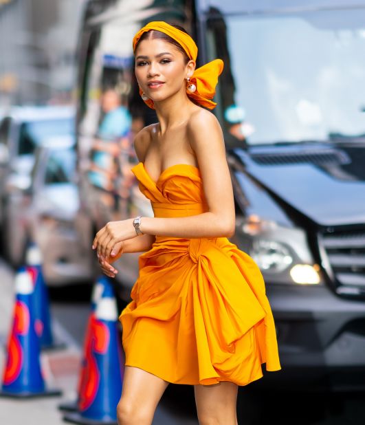 Zendaya's best looks weren't restricted to the red carpet. She wore this flirty tangerine Carolina Herrera number show-stopper for an appearance on "The Late Show with Stephen Colbert" in 2019.