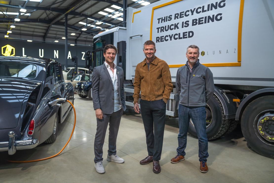 David Beckham's investment in Lunaz comes as the company, founded by David Lorenz (left) and Jon Hilton (right), expands into commercial vehicles, such as refuse trucks. 