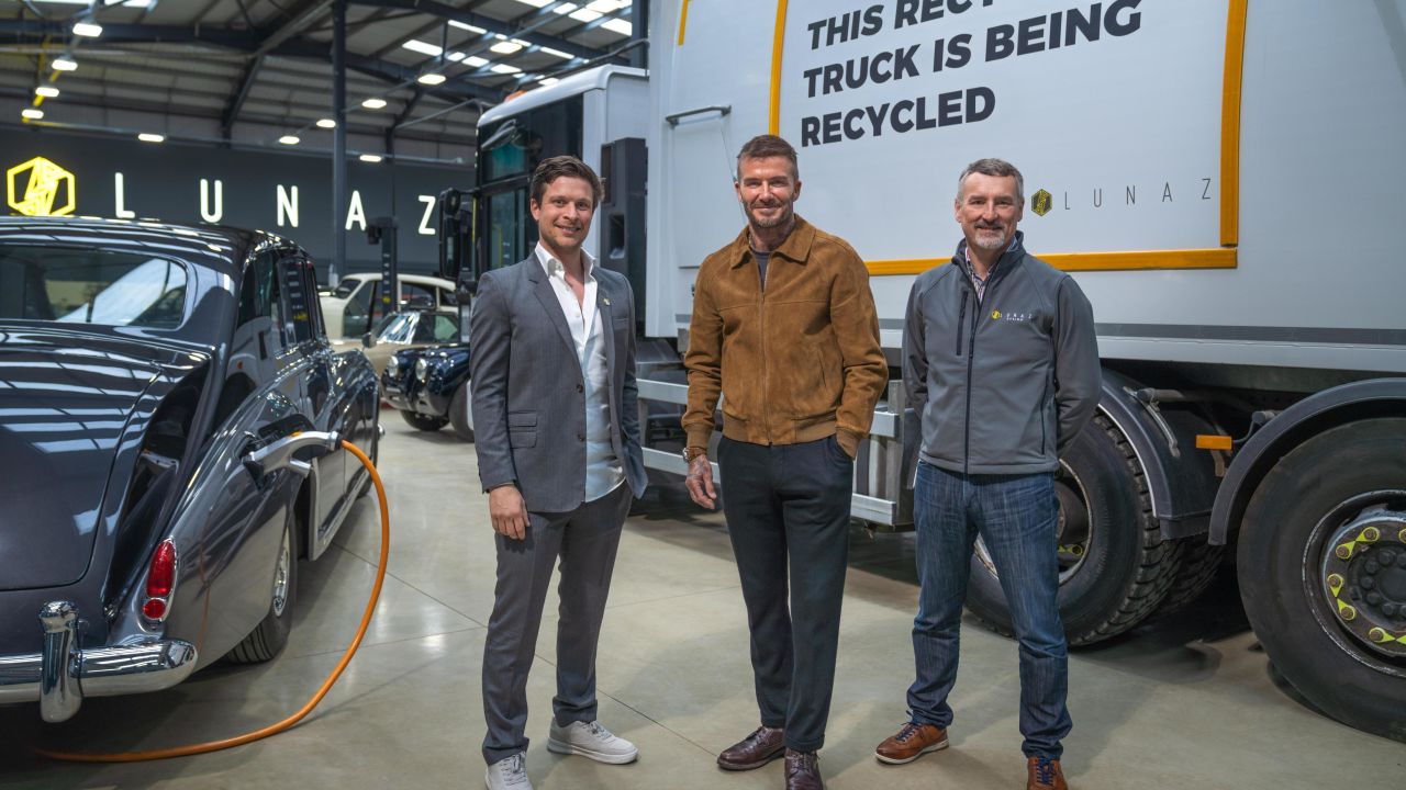 David Beckham's investment in Lunaz comes as the company, founded by David Lorenz (left) and Jon Hilton (right), expands into commercial vehicles, such as refuse trucks. 