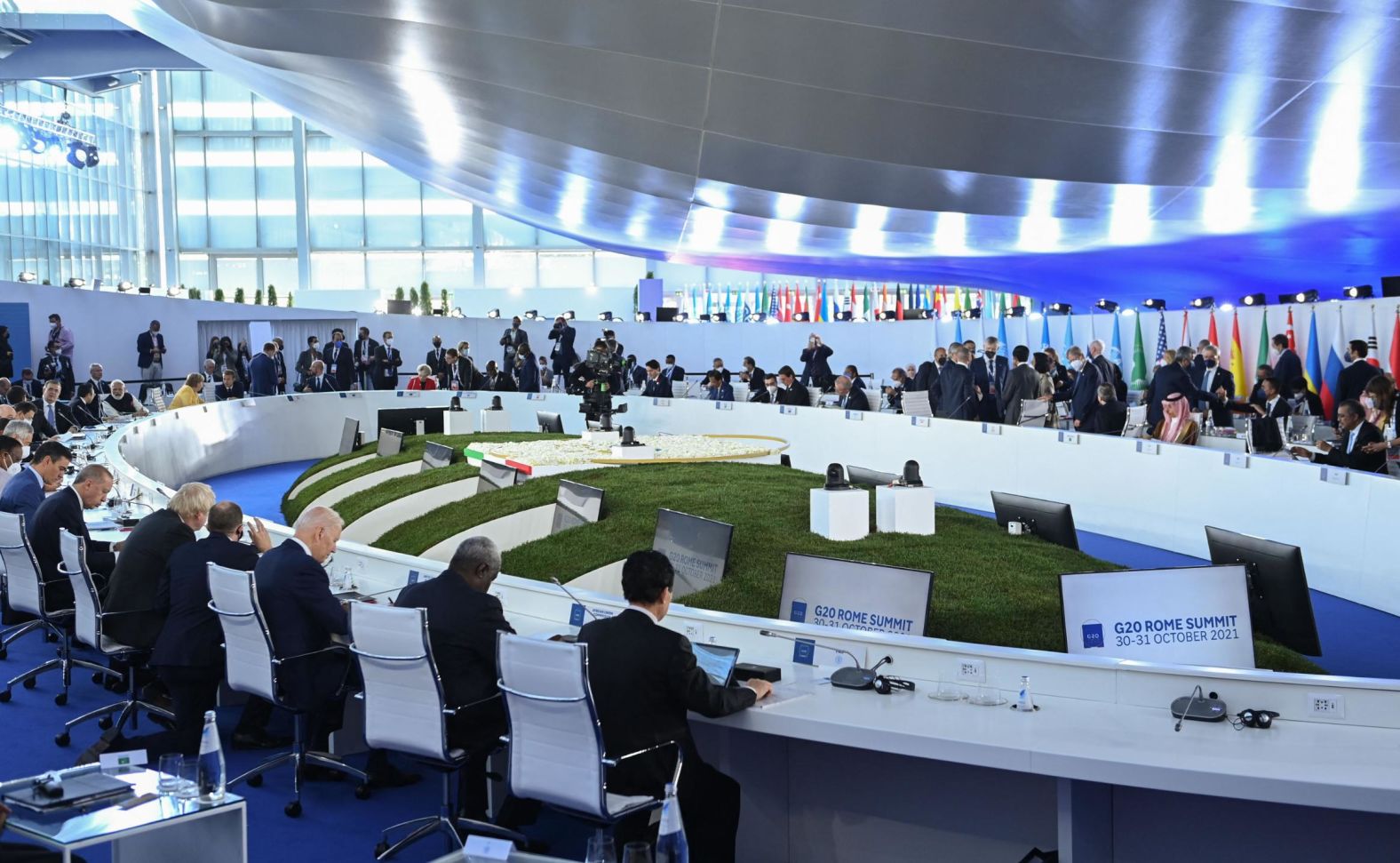 The opening session of the G20 summit begins Saturday. Biden is at the bottom, third from right.