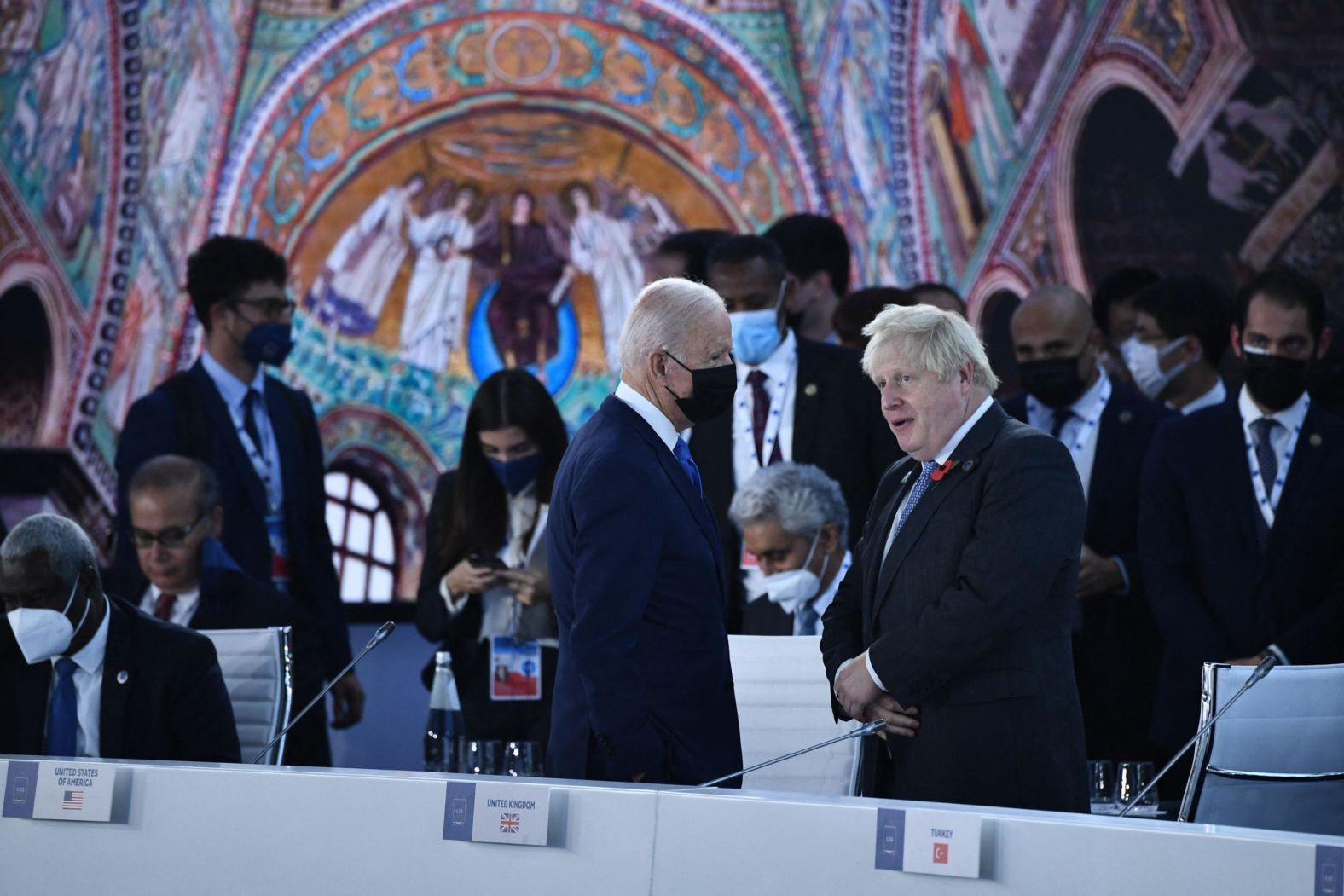 Biden and Johnson talk prior to the opening session of the G20 summit.