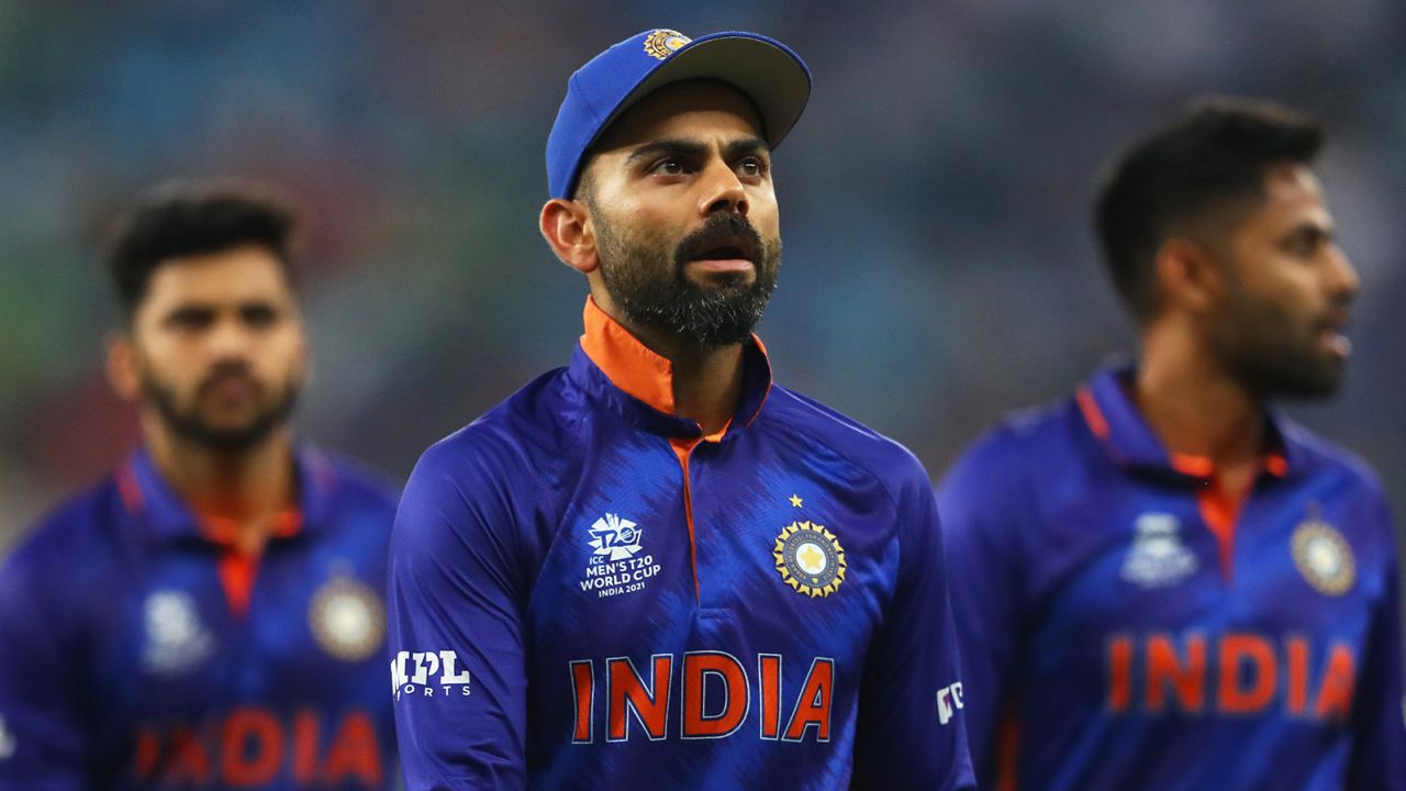 Virat Kohli of India looks on during the ICC Men's T20 World Cup match between India and Pakistan at Dubai International Stadium on October 24, 2021.