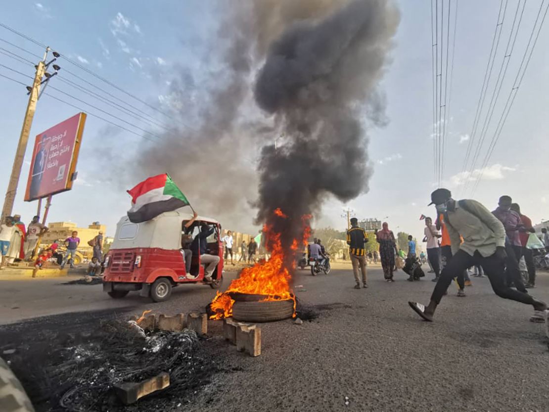 Demonstrators protest against the military takeover in Khartoum, Sudan, on Saturday. 