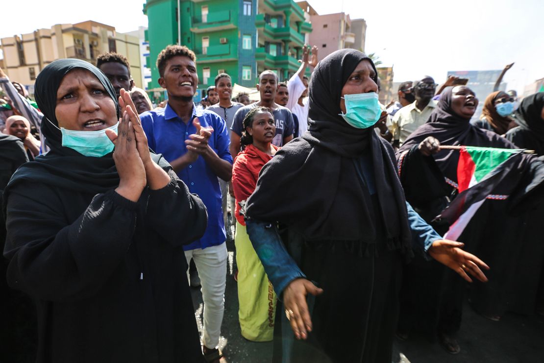 Sudanese protesters demand the end of military rule during pro-democracy demonstrations in Khartoum on Saturday, October 30.