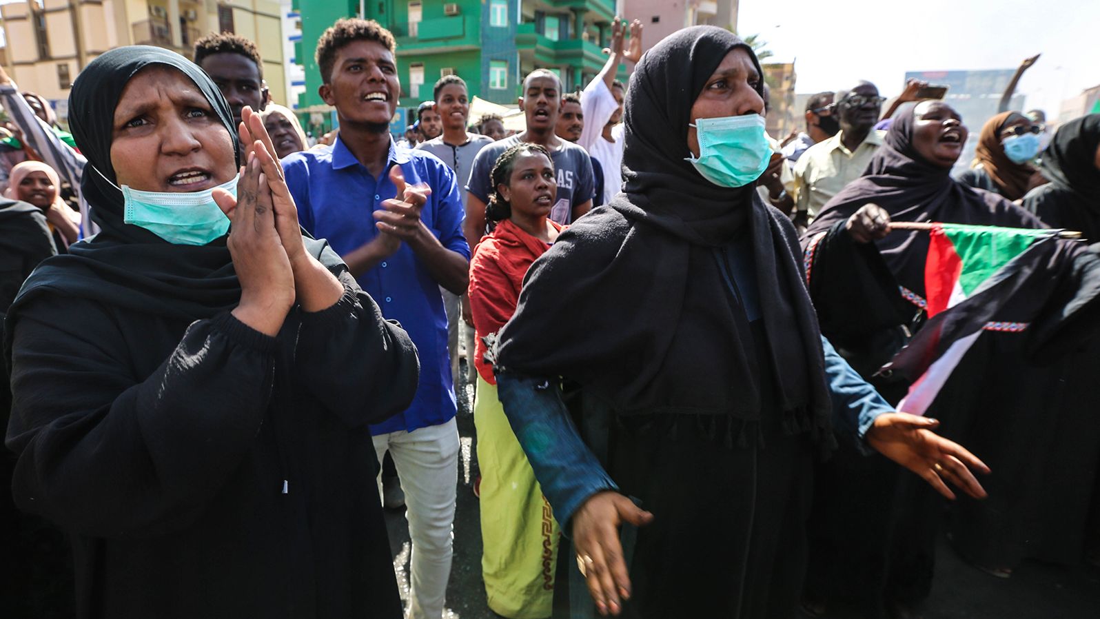 Sudanese protesters demand the end of military rule during pro-democracy demonstrations in Khartoum on Saturday, October 30.