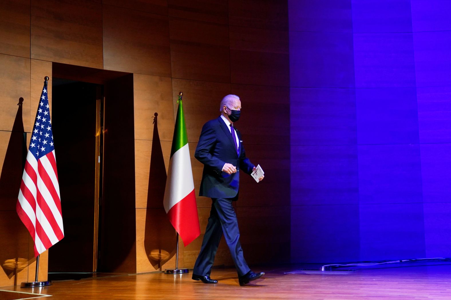Biden arrives to speak at a news conference at the conclusion of the G20 summit.