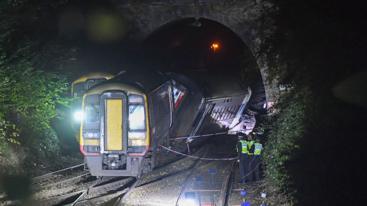 Police at the scene of the train collision on November 1, 2021 in Salisbury, England. 