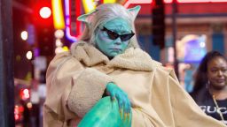 Exclusive All Round - In the UK: Web: £350 Set fee, £50 per picture. Print and all other territories must call for pricing.
Mandatory Credit: Photo by DIGGZY/Shutterstock (12579798i)
Exclusive - Lizzo was spotted out in Hollywood on Friday night, as she went incognito in her out of this world Halloween Costume. The Singer was unrecognizable while dressed as Baby Yoda, as she took a stroll along Hollywood Boulevard. She interacted with fans and tourists who were completely unaware that it was the Grammy winning superstar. She danced along to street performers and took selfies with people who admired her look, but it took almost 15 minutes before one eagle eyed fan called her out and suspected it was her. She did her best to convince them it wasn't her but she ended up giving in and even spoke to someone's grandma on FaceTime.
Exclusive - Lizzo Surprises Unsuspecting Fans on Hollywood Blvd While Dressed as Baby Yoda for Halloween, Los Angeles, California, USA - 30 Oct 2021