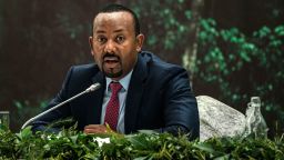 Ethiopias Prime Minister Abiy Ahmed speaks during the launch of his green legacy initiative, the nationwide environmental campaign to plant billions of trees, at a hall of Prime Ministers office temporarily transformed into a green garden in Addis Ababa, Ethiopia, on May 18, 2021. - By the end of next year's planting season, Ethiopia hopes to have planted some 20 billion trees to counter significant deforestation over the past half century. (Photo by Amanuel Sileshi / AFP) (Photo by AMANUEL SILESHI/AFP via Getty Images)