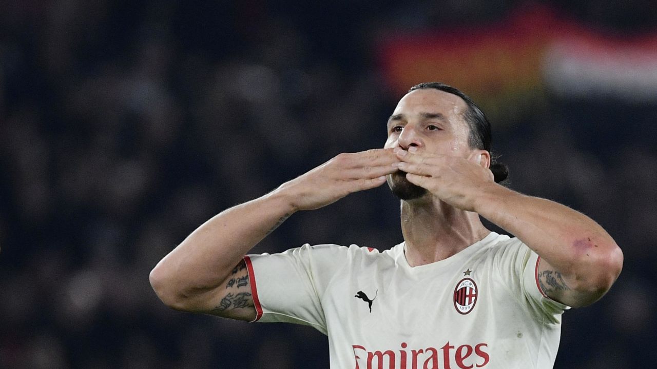 Zlatan Ibrahimovic celebrates after opening the scoring during against AS Roma.