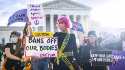 Abortion supporters gather outside the Supreme Court, in Washington, D.C., on Nov. 1, 2021.

