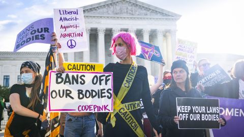 Abortion supporters gather outside the Supreme Court, in Washington, on November 1, 2021.
