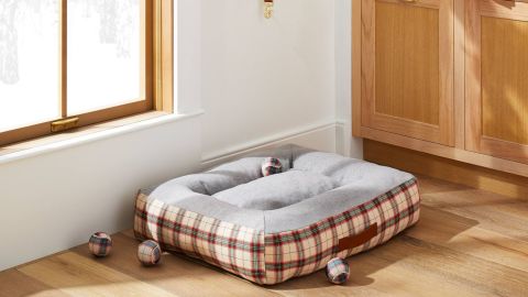 Hearth & Hand With Magnolia Holiday Plaid With Leather Accent Pet Bed