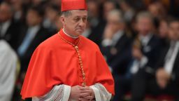 Archbishop of Chicago Blase Joseph Cupich, walks after kneeling before Pope Francis to pledge allegiance and become cardinal, on November 19, 2016 during a consistory at Peter's basilica. Pope Francis has named 17 new cardinals, 13 of them under age 80 and thus eligible to vote in a conclave to elect his successor. / AFP / TIZIANA FABI        (Photo credit should read TIZIANA FABI/AFP via Getty Images)