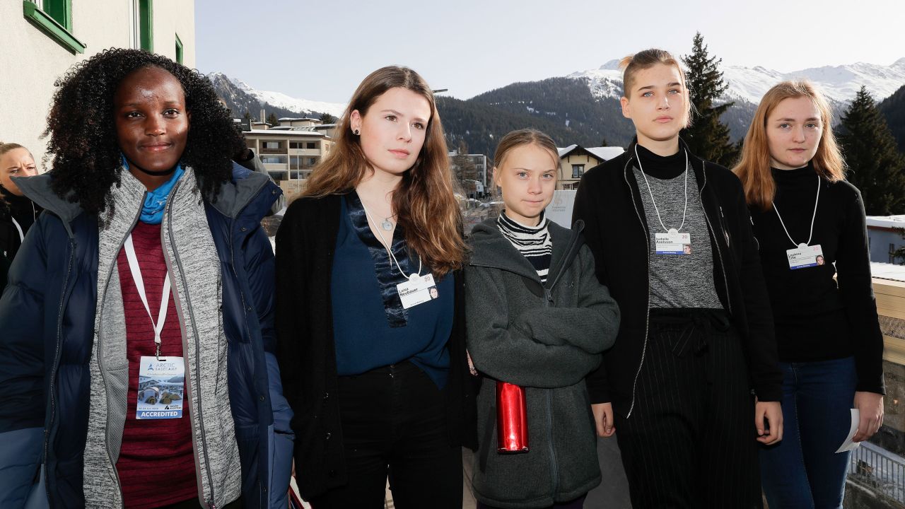 Climate activist Vanessa Nakate, Luisa Neubauer, Greta Thunberg, Isabelle Axelsson and Loukina Tille, from left in Davos, Switzerland, in 2020.