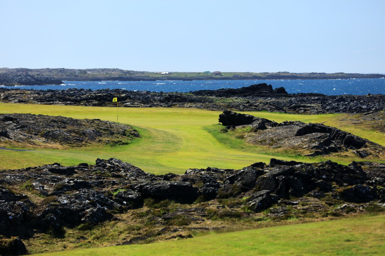 The par 4 third hole at Keilir Golf Club in Hafnarfjordur.