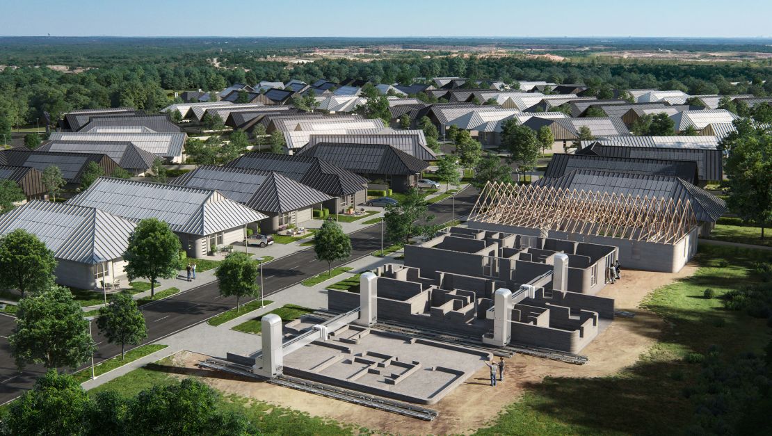 A digital rendering shows homes under construction.