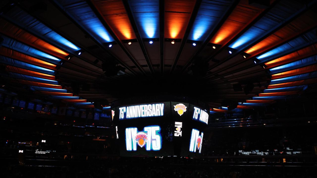 The NBA marked its 75th anniversary as the New York Knicks faced the Toronto Raptors.